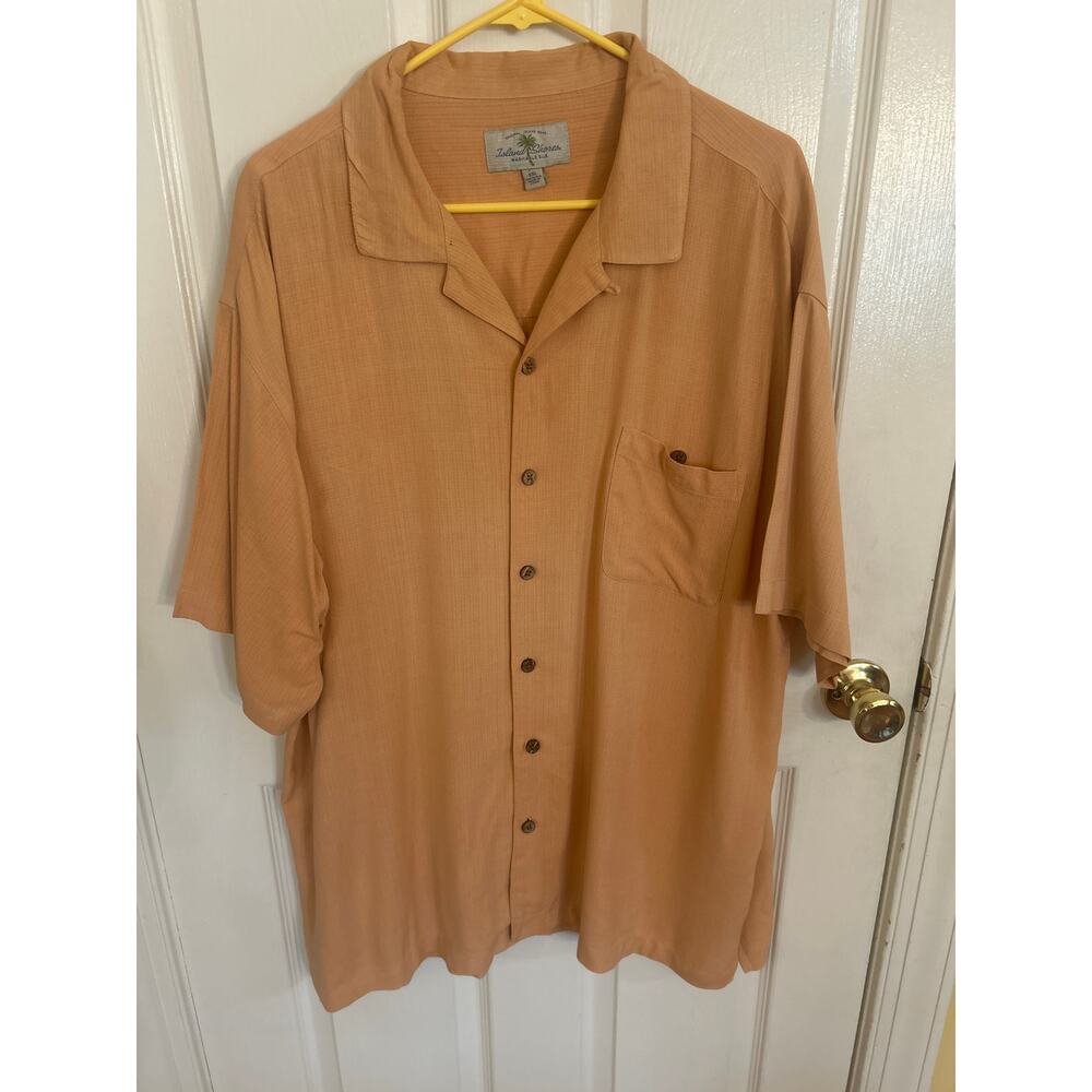 Island Shores  Light‎ Brown Washable Silk Camp Shirt Size XXL